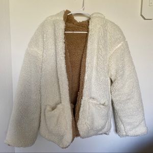 TJMaxx White and Brown Reversible Fluffy Coat